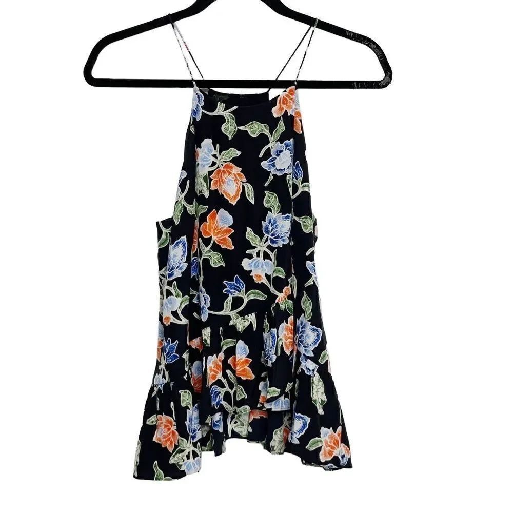 Joie High Neck Ruffled A Line Blouse Tank Blue and Orange Size Small